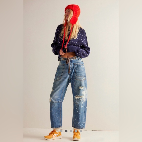 Free People Navy and Light Blue Cowl Neck Sweater - Picture 10 of 13